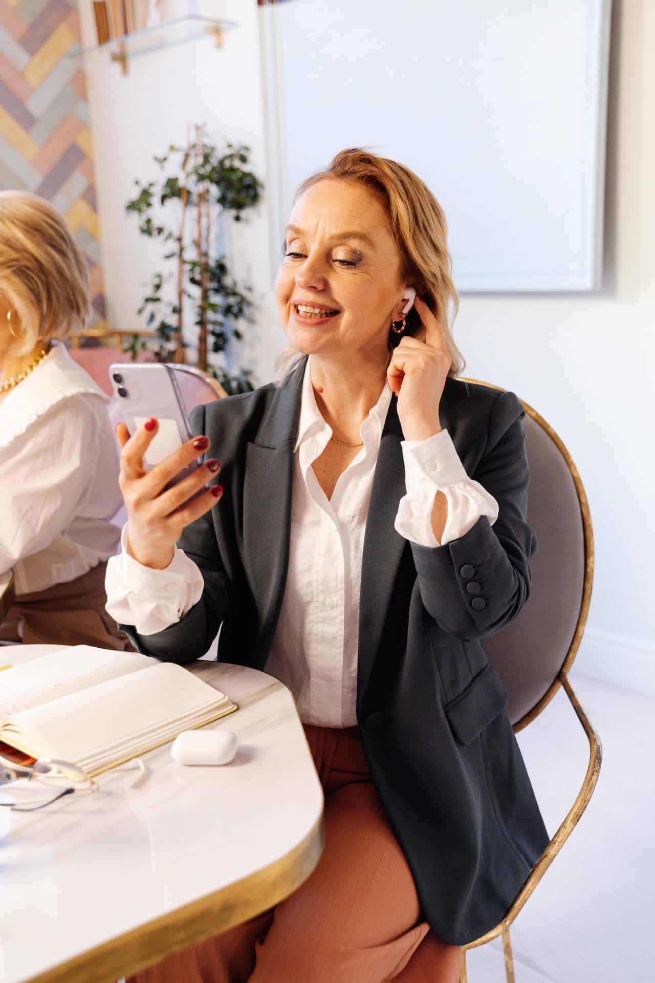 Woman on cell phone in professional attire